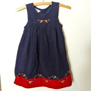 Vintage Samara Corduroy Dress Children’s Polka‎ Dot Flower Embroidered